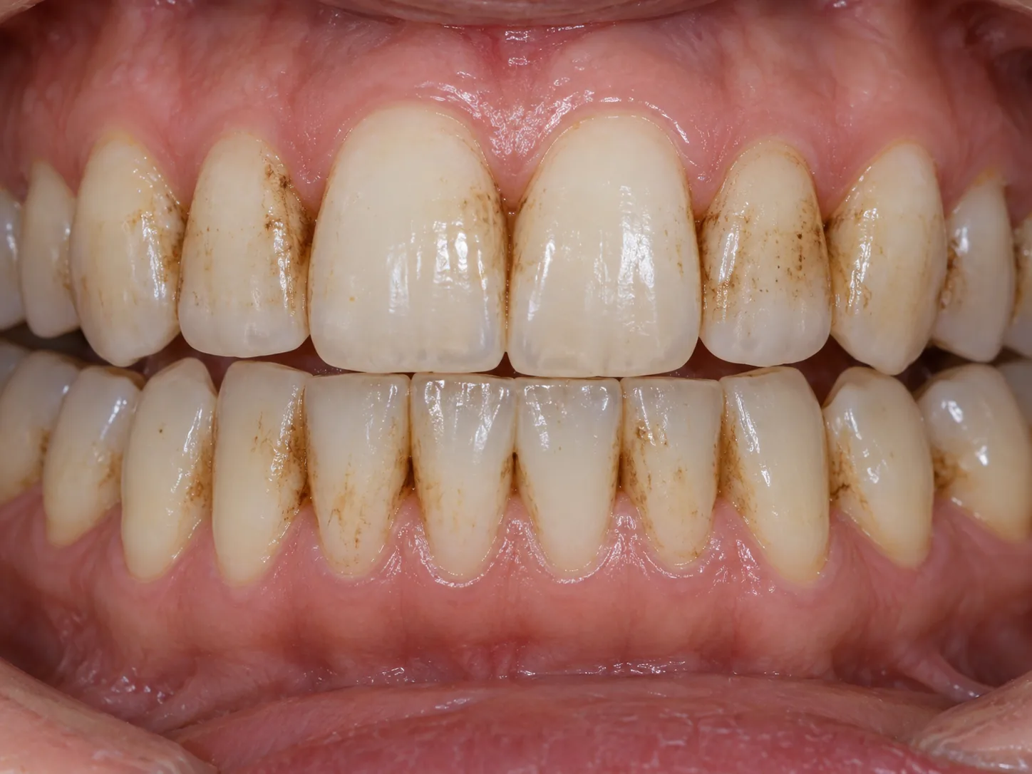 Dentes reais com pigmentações extrínsecas